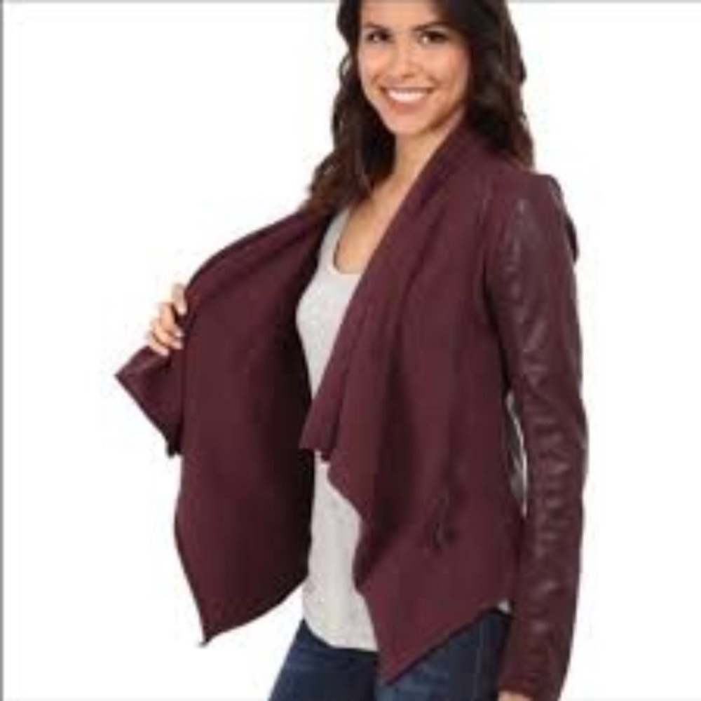 Blank NYC Burgundy Leather Zip Up Jacket